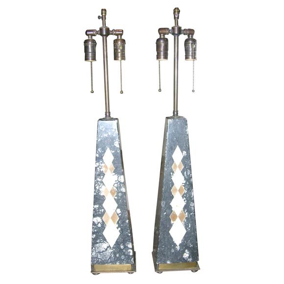 Pair of Marble Obelisk Lamps For Sale