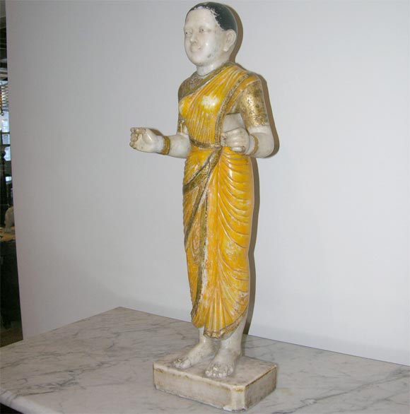 Carved and Paint Decorated Marble Statue