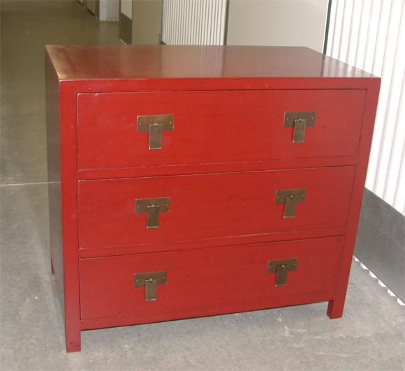 Contemporary lacquered chest of drawers with brass hardware (1 available)
