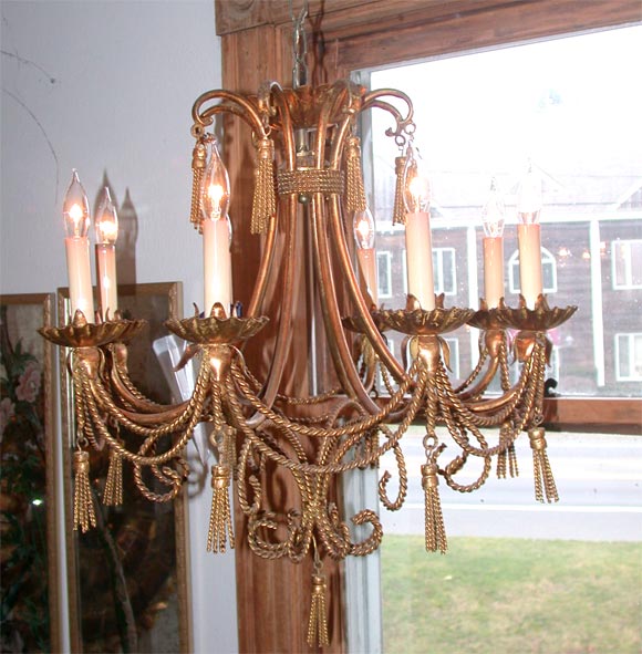 Iron Gilt Rope and Tassel Chandelier