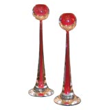 Retro Pair of Tall Cendese Sommerso Candle Holders