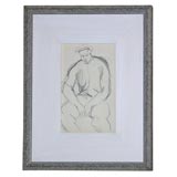 Vintage Studio Drawing of Seated Male