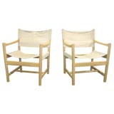 Pair of Oak / Canvas Dining Chairs by Hans Wegner