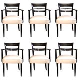 Used Art Deco black lacquer set of 6 armchairs