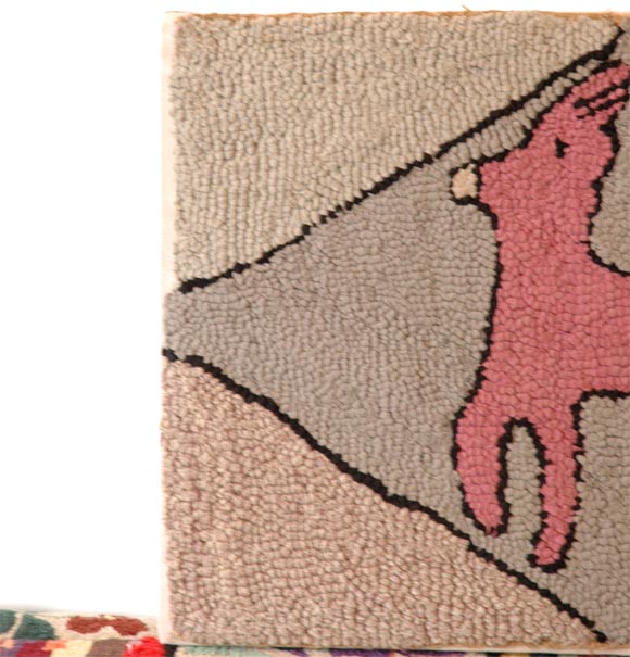 Mid-20th Century MOUNTED HAND HOOKED PICTORIAL RUG OF DEER