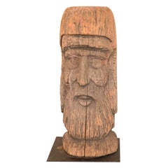 Antique 19th Century Hand-Carved Wood Head from Pennsylvania on Mount