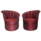 Pair Burgundy Silk Boudoir Chairs