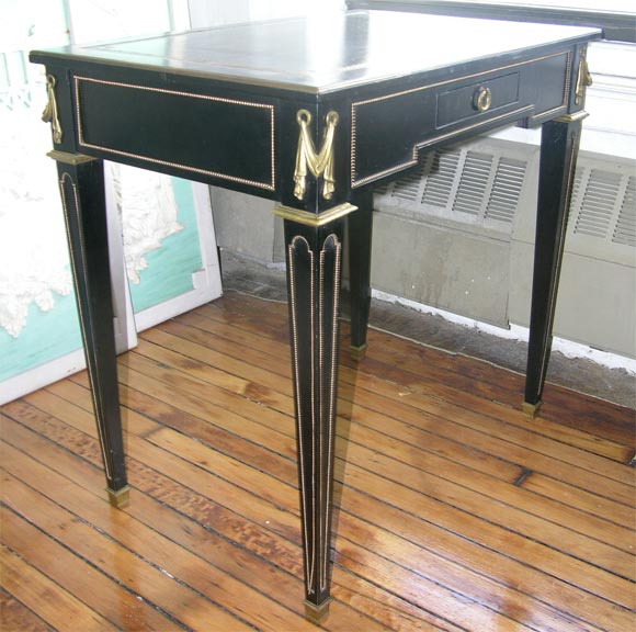 Black Lacquer Louis XVI Style Writing Table by Jansen For Sale 1