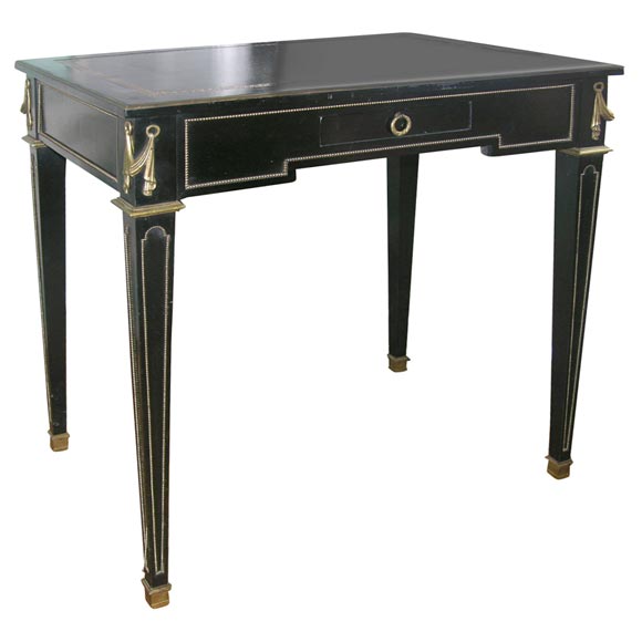 Black Lacquer Louis XVI Style Writing Table by Jansen For Sale