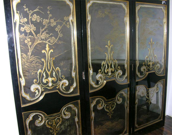 Inlay Mirrored three-panel screen made by Jansen For Sale
