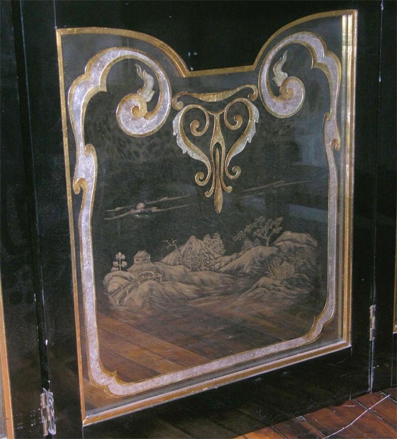 Wood Mirrored three-panel screen made by Jansen For Sale