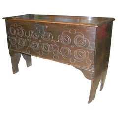 17th Century English elm six plank coffer