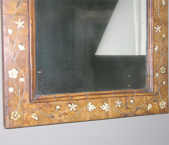 Italian bone inlaid walnut mirror