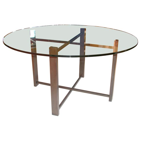 Glass and Metal Dining Table For Sale