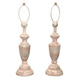 Pair of pink marble table lamps
