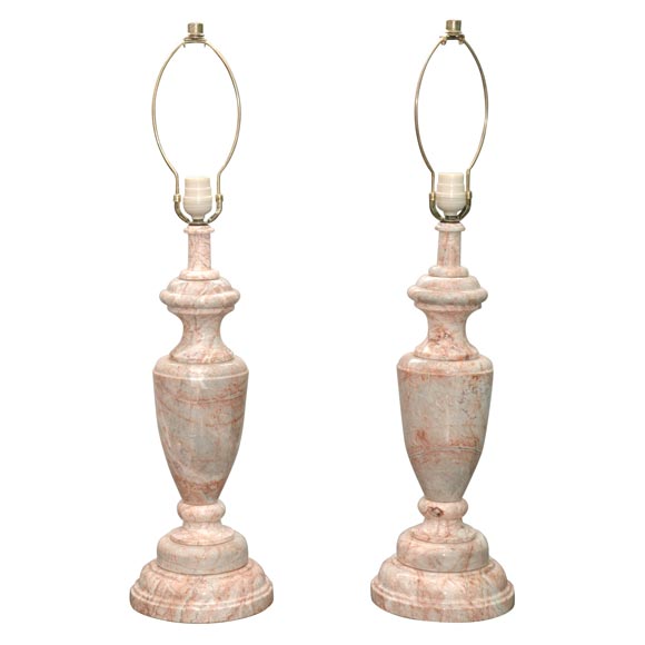 Pair of pink marble table lamps