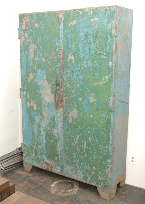 Large French industrial painted metal armoire