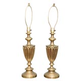 Vintage Pair of large chalice shaped brass table lamps