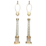 A pair of chic etched crystal neoclassical column lamps