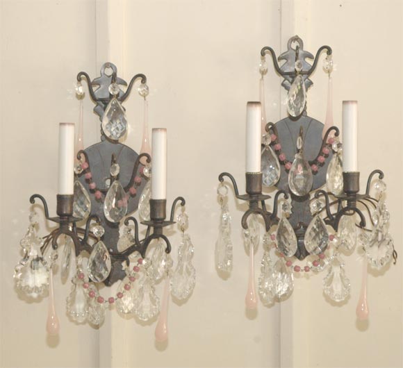 Antique Bronze & Crystal Sconces