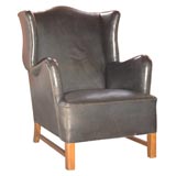 Vintage Black leather wingchair