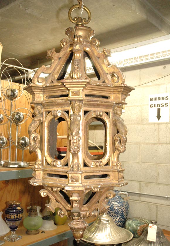 C. 1900 Italian Carved Wood Gilt Lantern
