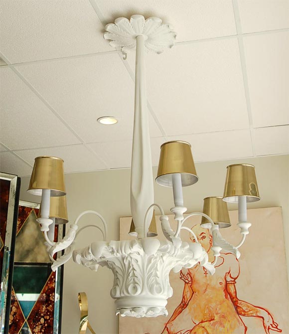 Rare plaster chandelier attributed to Dorothy Draper. <br />
There are 4 chandeliers available.