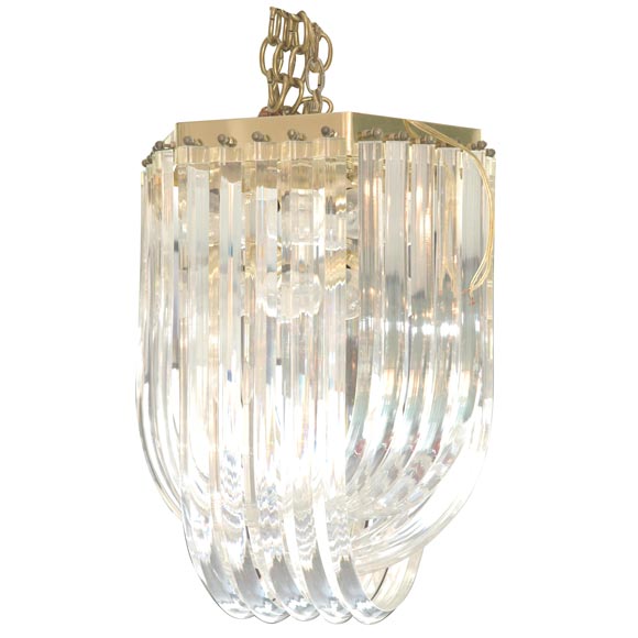 PAIR OF GREAT LUCITE AND BRASS CHANDELIER at 1stDibs