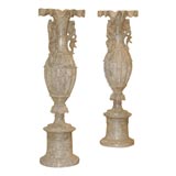 Third Quarter 19th Century Pair of Carved Marble Urns