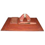 Vintage Bronze Leather-covered Desk Set by Carl Aubock