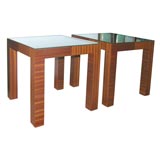 Pair of Contemporary Ribbon Mahogany Veneered Parsons Tables