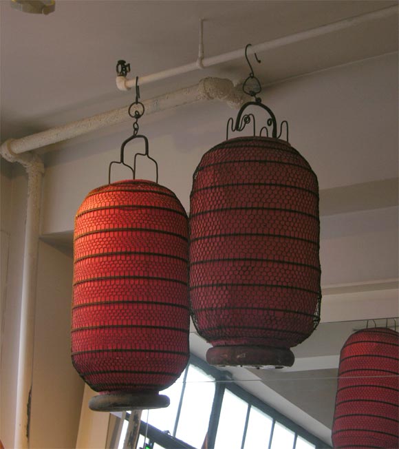 Chinese metal wire and paper large hanging lanterns, circa late 19th century. Priced and sold separately.