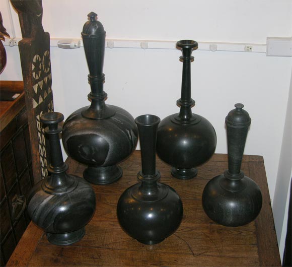 5 Long neck black marble bottles