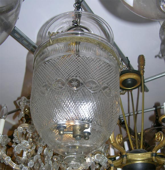antique heavily etched glass knob belljar lantern