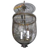 Antique large etched glass belljar lantern with glass knob
