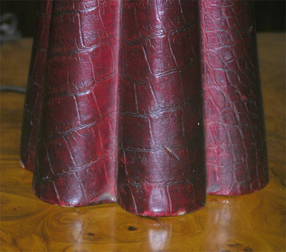 Fantastic faux crocodile table lamp.  Beautiful patina and reddish-brown color.