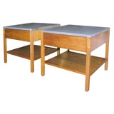 Pair of Knoll bedside tables of teak and slate
