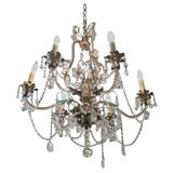 Antique metal and crystal 6-light chandelier