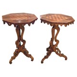 Pair antique chess top tables