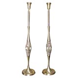 Pair Tall Brass Lamps