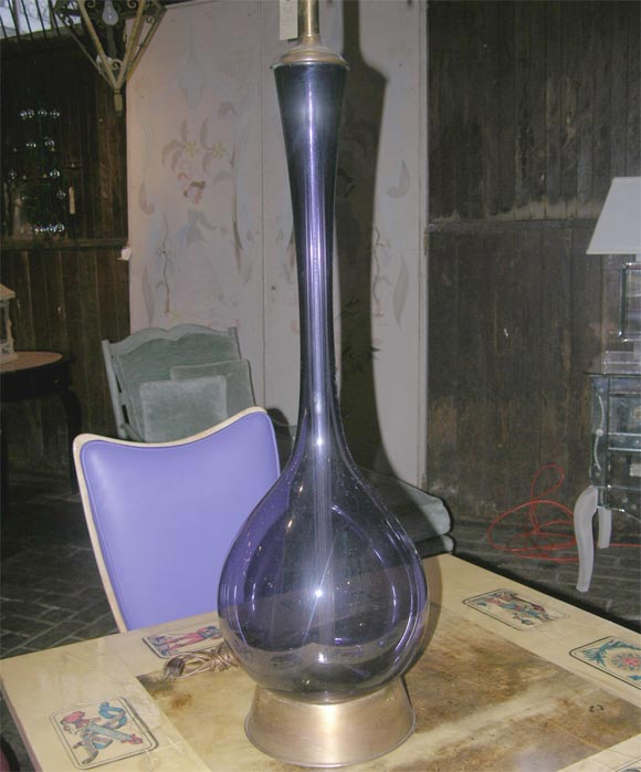 Purple handblown Swedish glass lamp by Marbro.