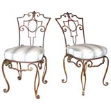 Pair Jean Charles Moreux gilt iron side chairs