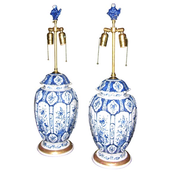 Pair Delft vases mounted as lamps.