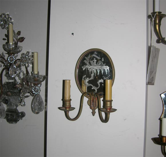 A Pair of American Oval Back Bronze Wall Sconces