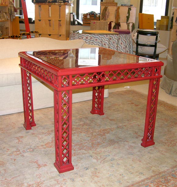 Vintage Chinese Red Lacquered Lattice Game Table