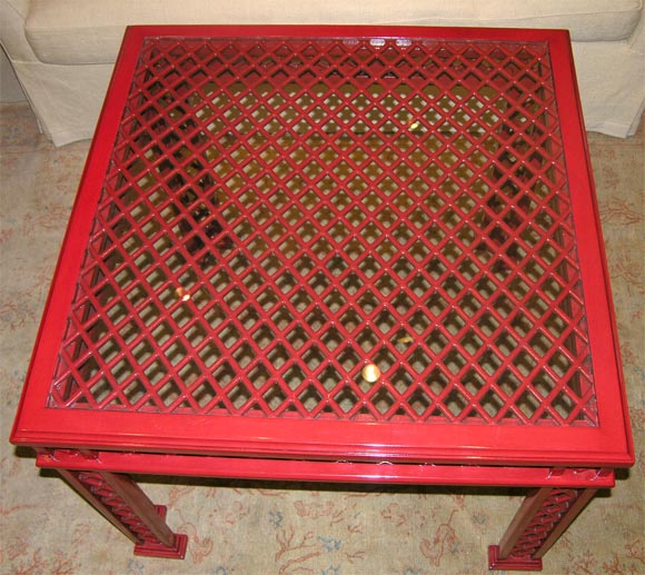 American Vintage Chinese Red Lattice Game Table