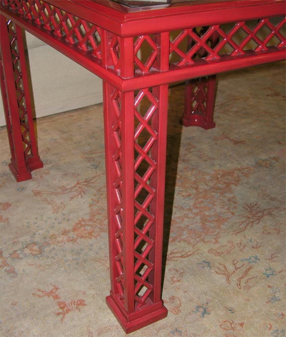 Mahogany Vintage Chinese Red Lattice Game Table