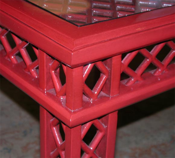 Vintage Chinese Red Lattice Game Table 1