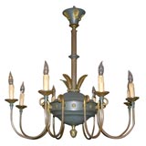 Regency Brass and Green Bouillotte Chandelier