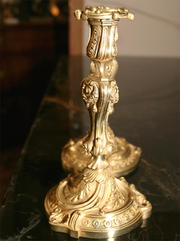 Rococo French Bronze Candlesticks For Sale 4